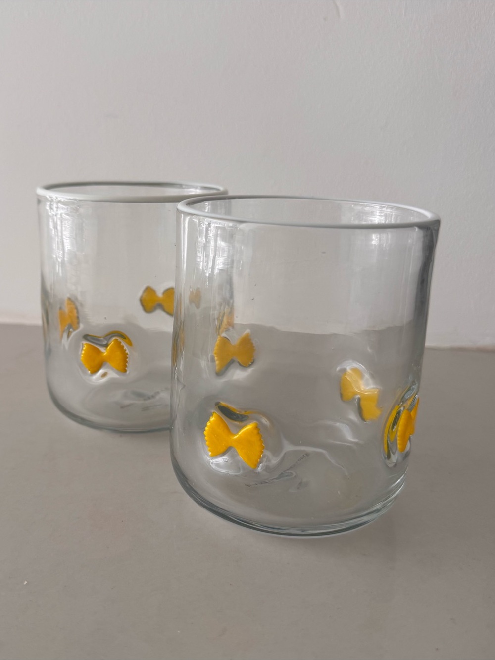 Anthropologie Icon Juice Glasses with Bow Tie Pasta Farfalle Set